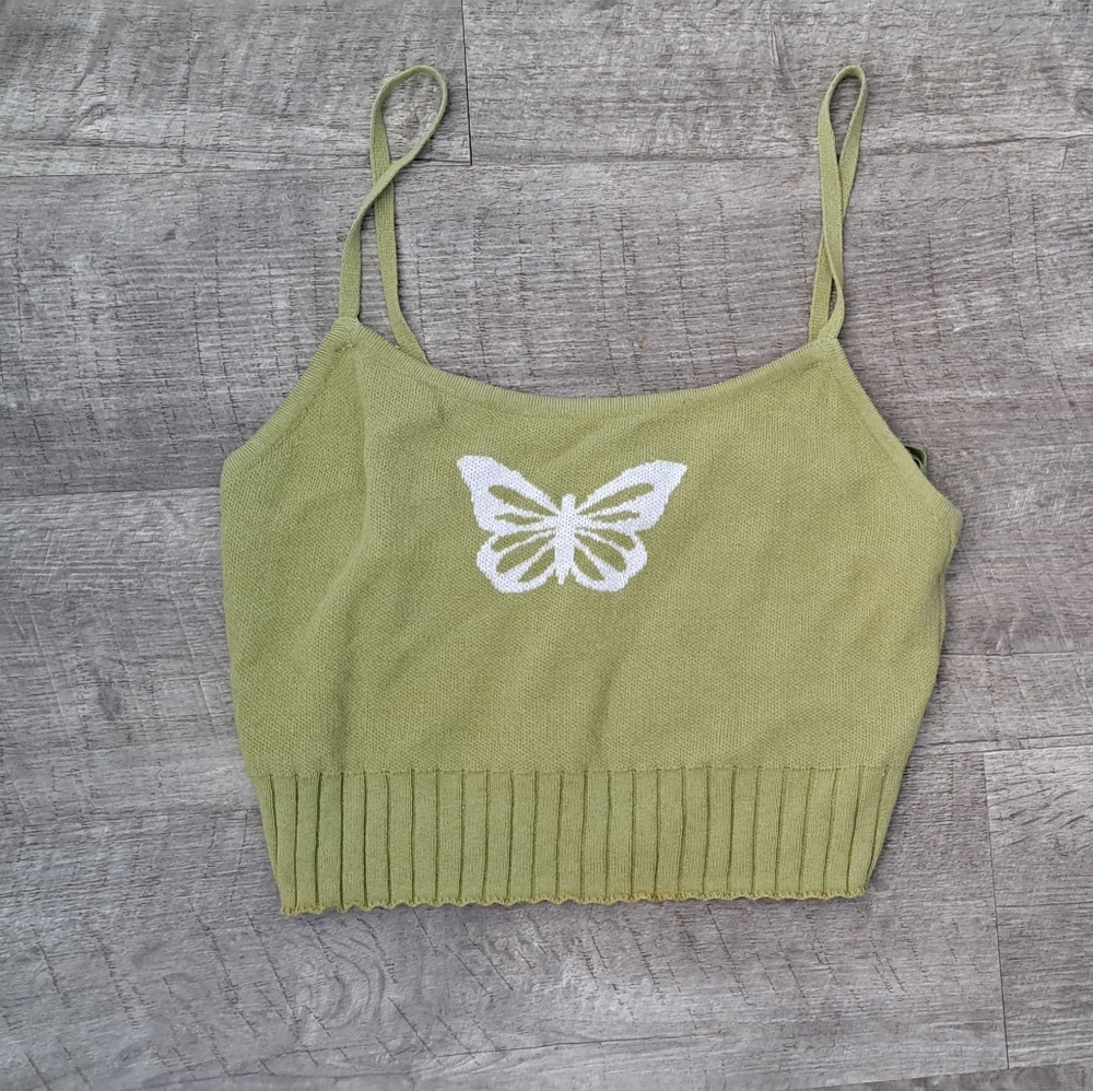 ✧ GREEN BUTTERFLY CROP TOP/ BRALETTE